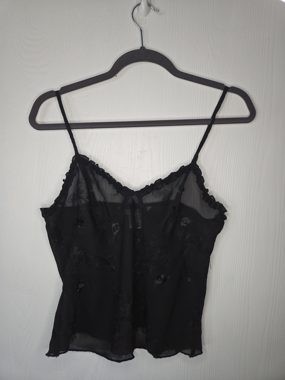 La Vie En Rose Black Sheer Lace-Trim Camisole